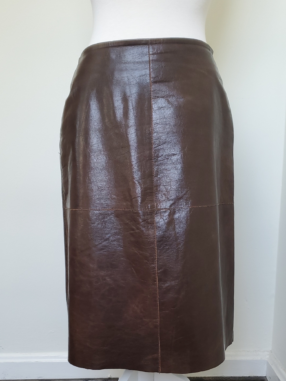 EUC Rene Derhy A-Line Leather Skirt In Chocolate Brown Size 8